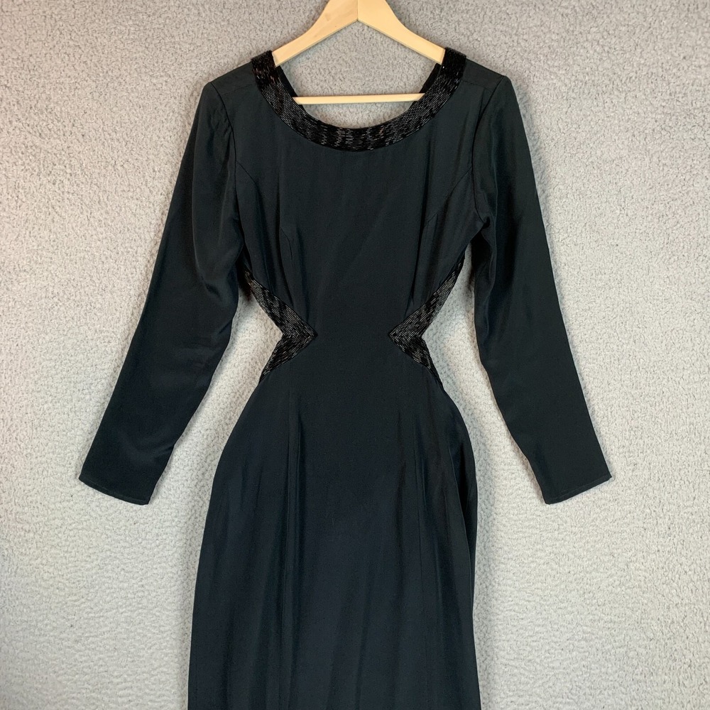 Vtg Niteline Della Roufogali Gown‎ 6 Silk Beaded Cutouts 90s Evening Dress